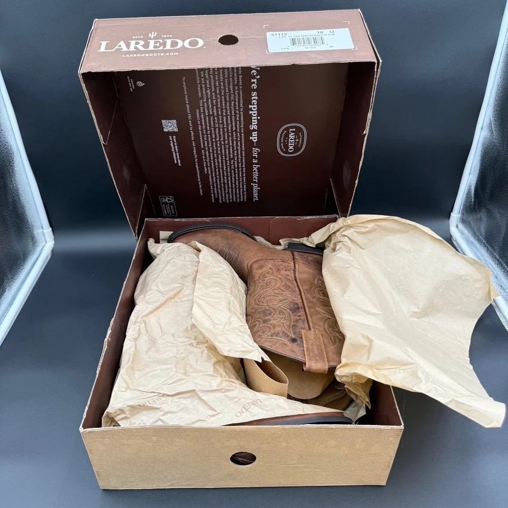 Laredo 51112 Womens 10 M Tan Distressed Leather Western Cowboy Boots